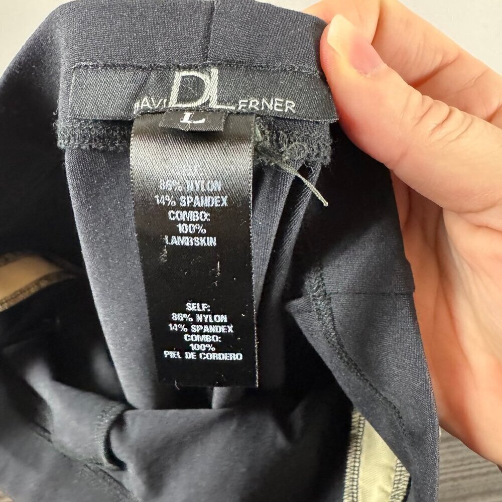 David Lerner Black Lambskin Leather Side Stripe Leggings.  Size L - Picture 8 of 8